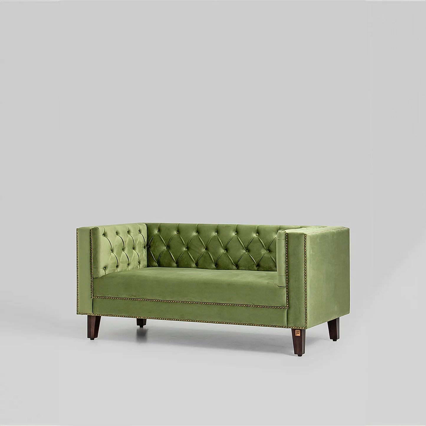 Manchester 2 Seater Wooden Sofa (Velvet, Green)