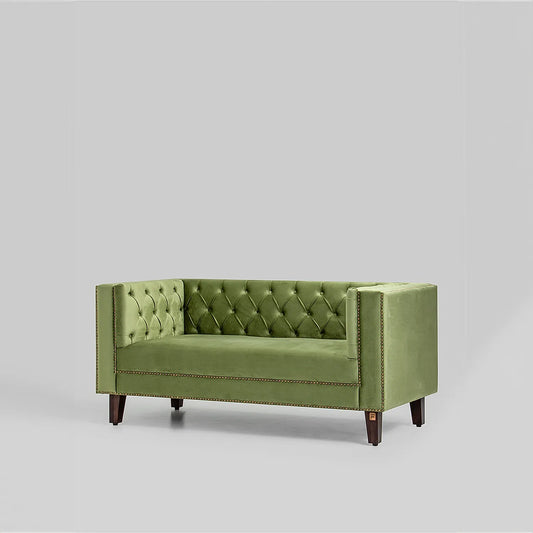 Manchester 2 Seater Wooden Sofa (Velvet, Green)