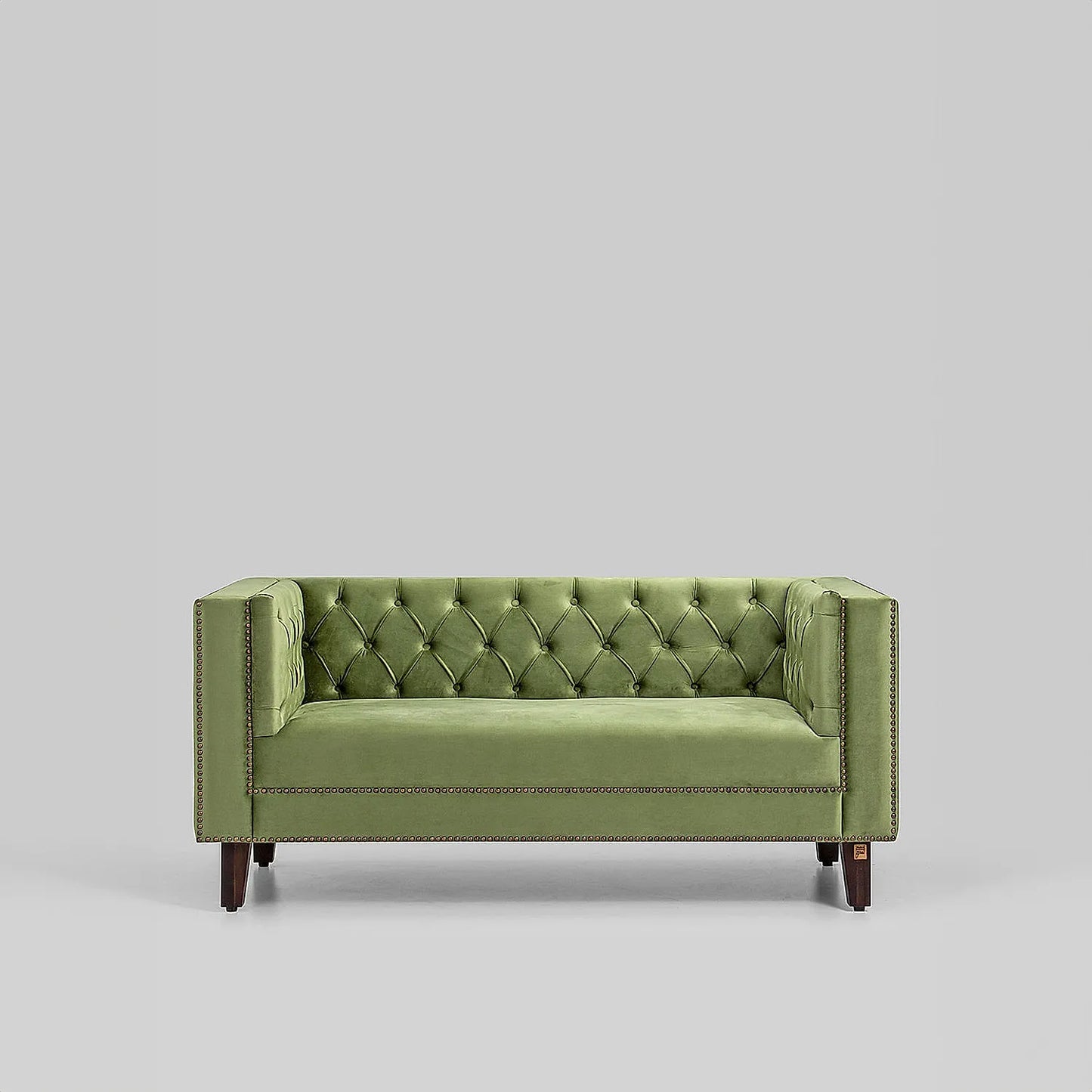 Manchester 2 Seater Wooden Sofa (Velvet, Green)