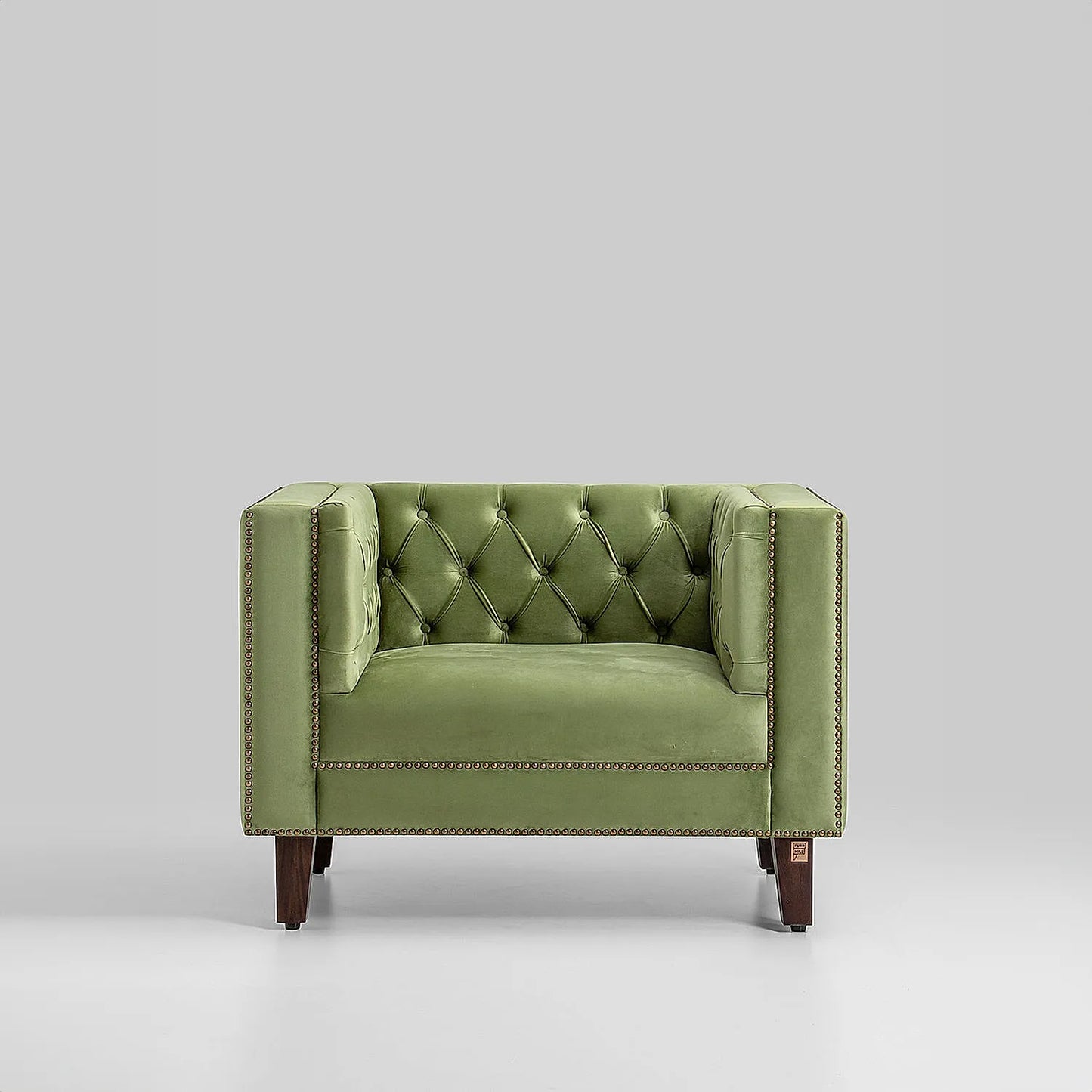 Manchester 1 Seater Wooden Sofa (Velvet, Green)