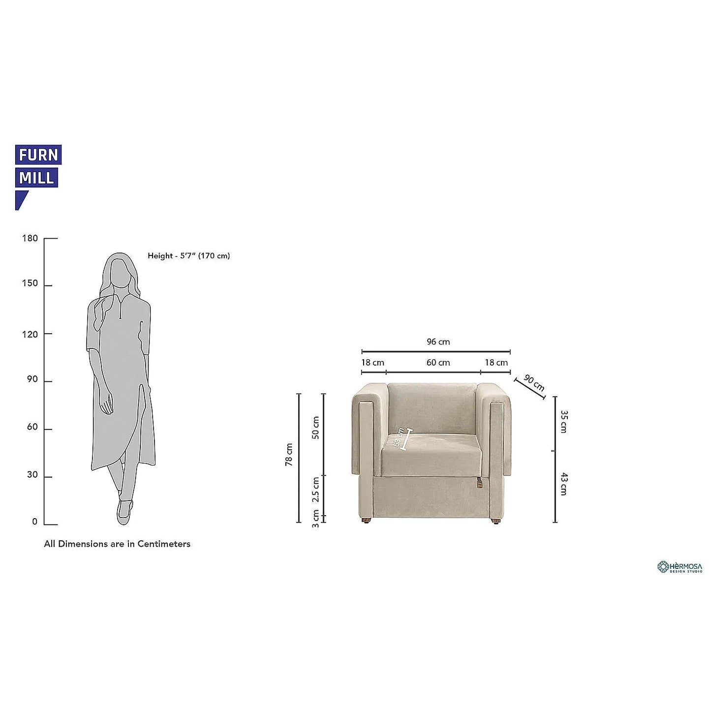California 1 Seater Fabric Sofa (Velvet, Beige)