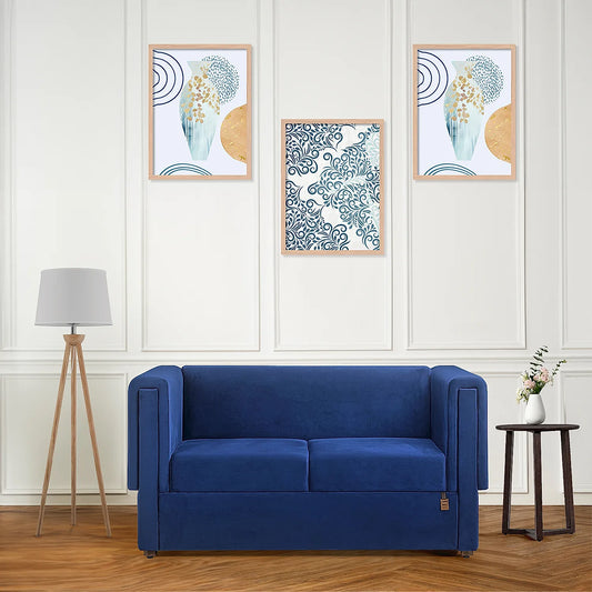 California 2 Seater Fabric Sofa (Velvet, Blue)