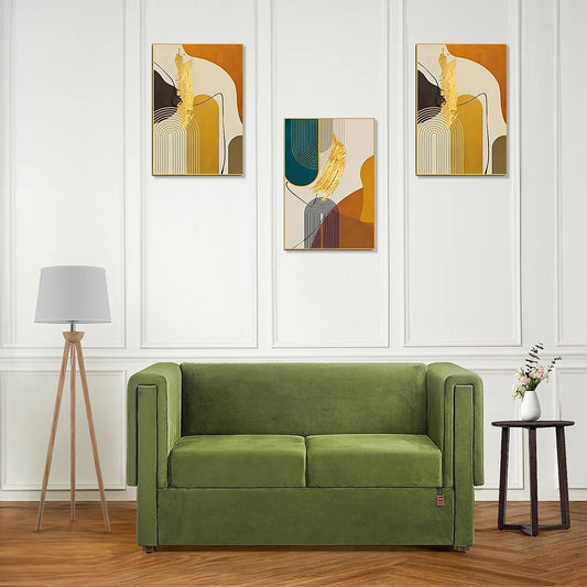 California 2 Seater Fabric Sofa (Velvet, Green)
