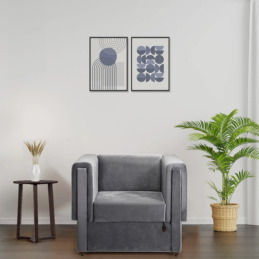 California 1 Seater Fabric Sofa (Velvet, Grey)