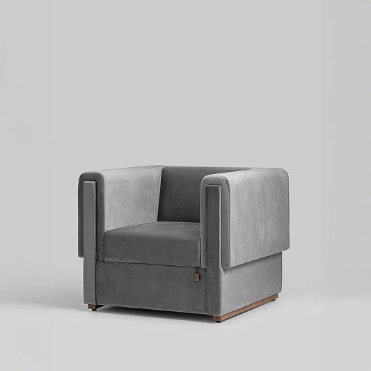 California 1 Seater Fabric Sofa (Velvet, Grey)
