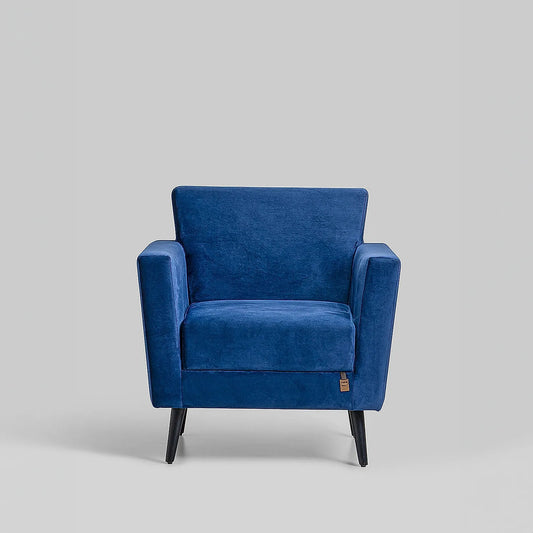 Cairo Wooden 1 Seater Sofa (Velvet, Blue)