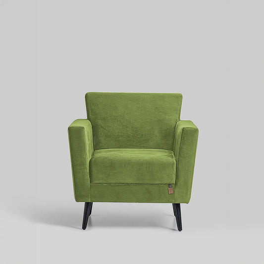 Cairo Wooden 1 Seater Sofa (Velvet, Green)
