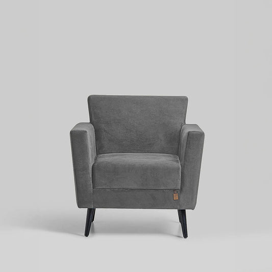 Cairo Wooden 1 Seater Sofa (Velvet, Grey)