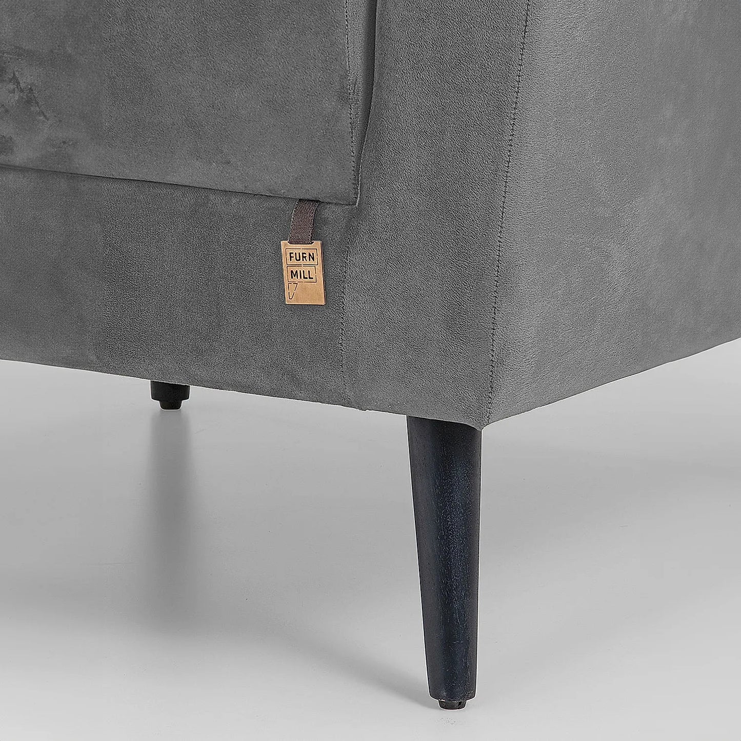 Cairo Wooden 1 Seater Sofa (Velvet, Grey)
