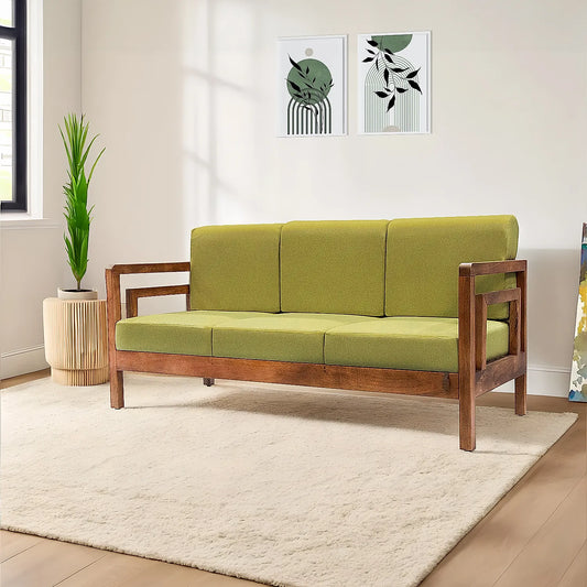 Crate 3 Seater Wooden Sofa (Linen, Green)