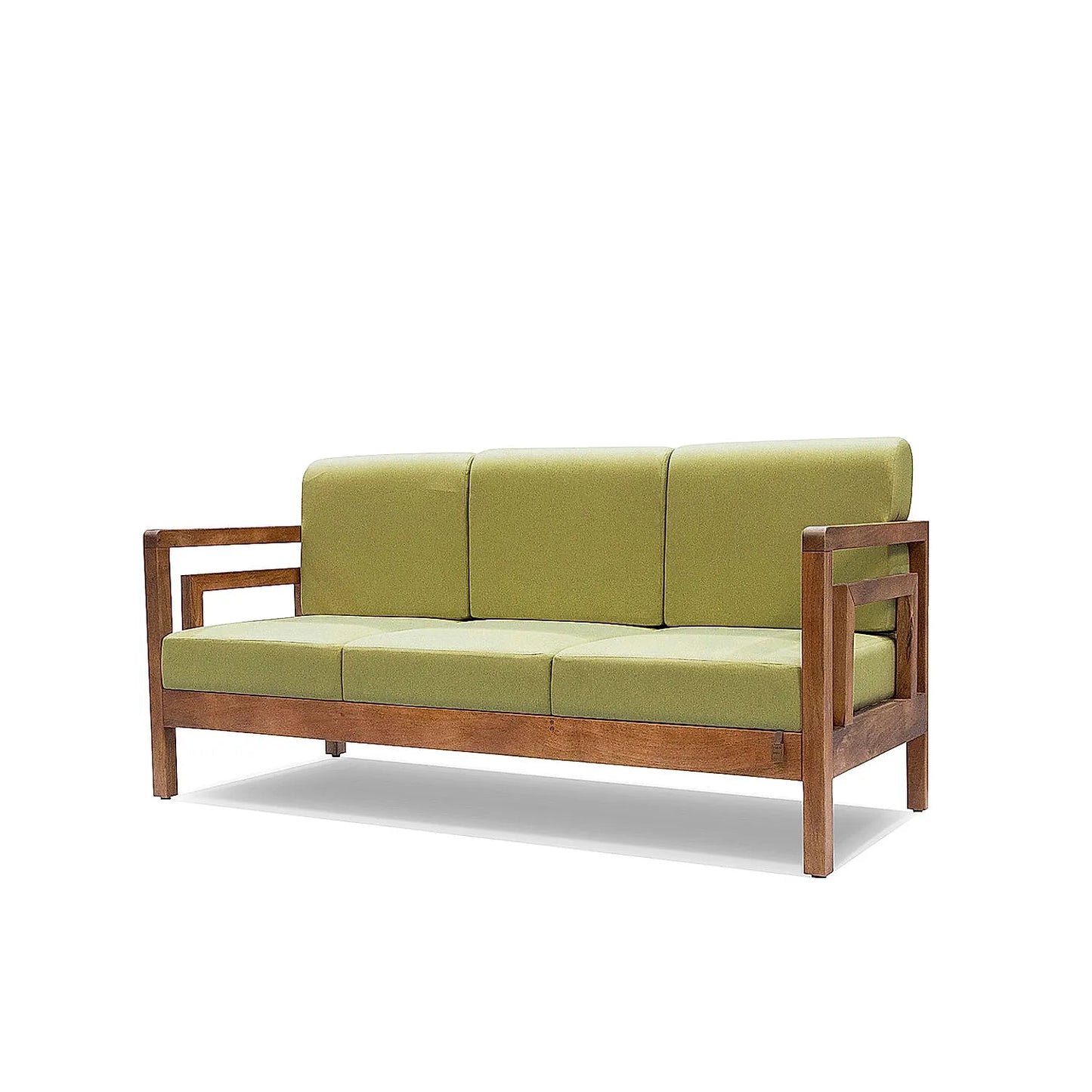 Crate 3 Seater Wooden Sofa (Linen, Green)