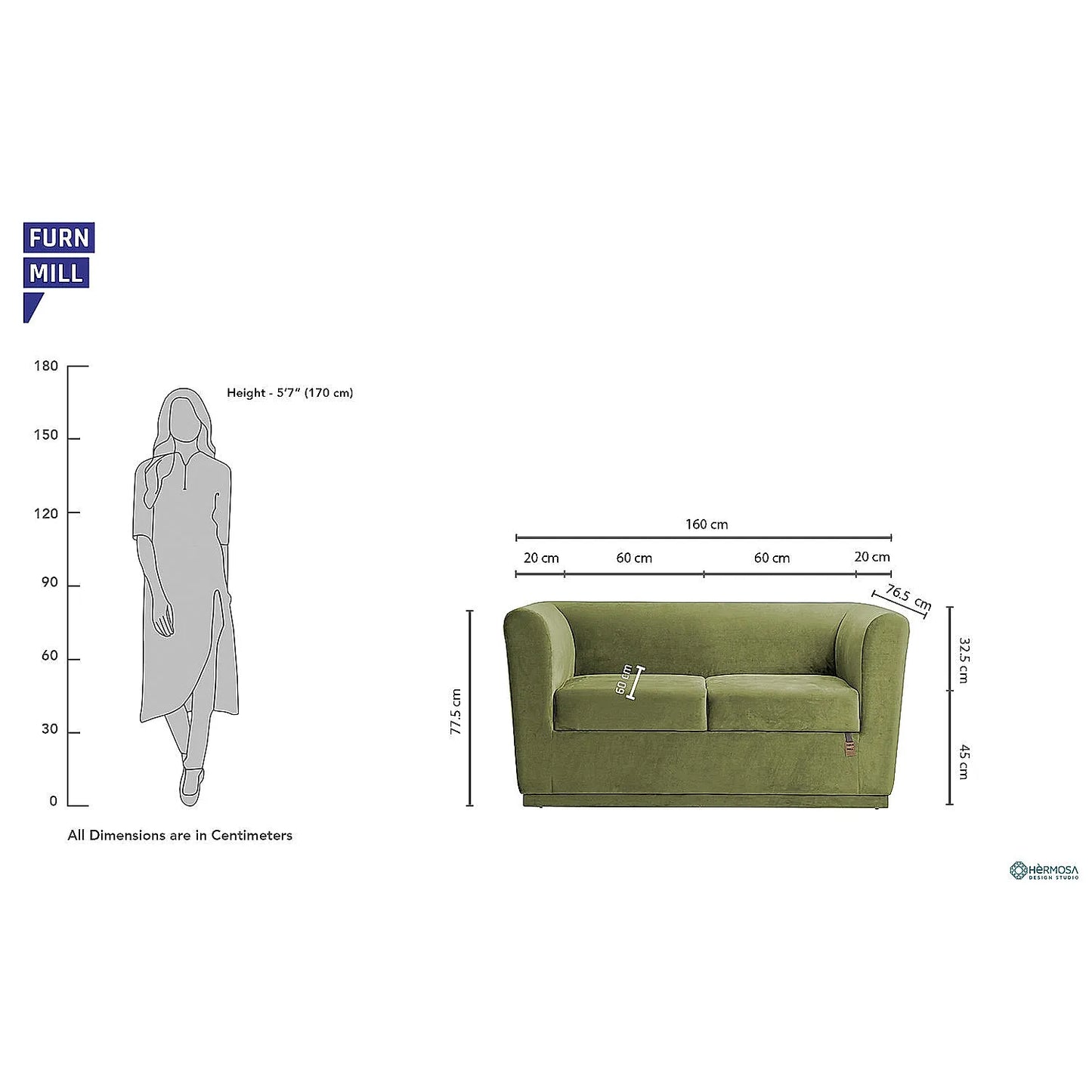 Hudson 2 Seater Fabric Sofa (Velvet, Green)