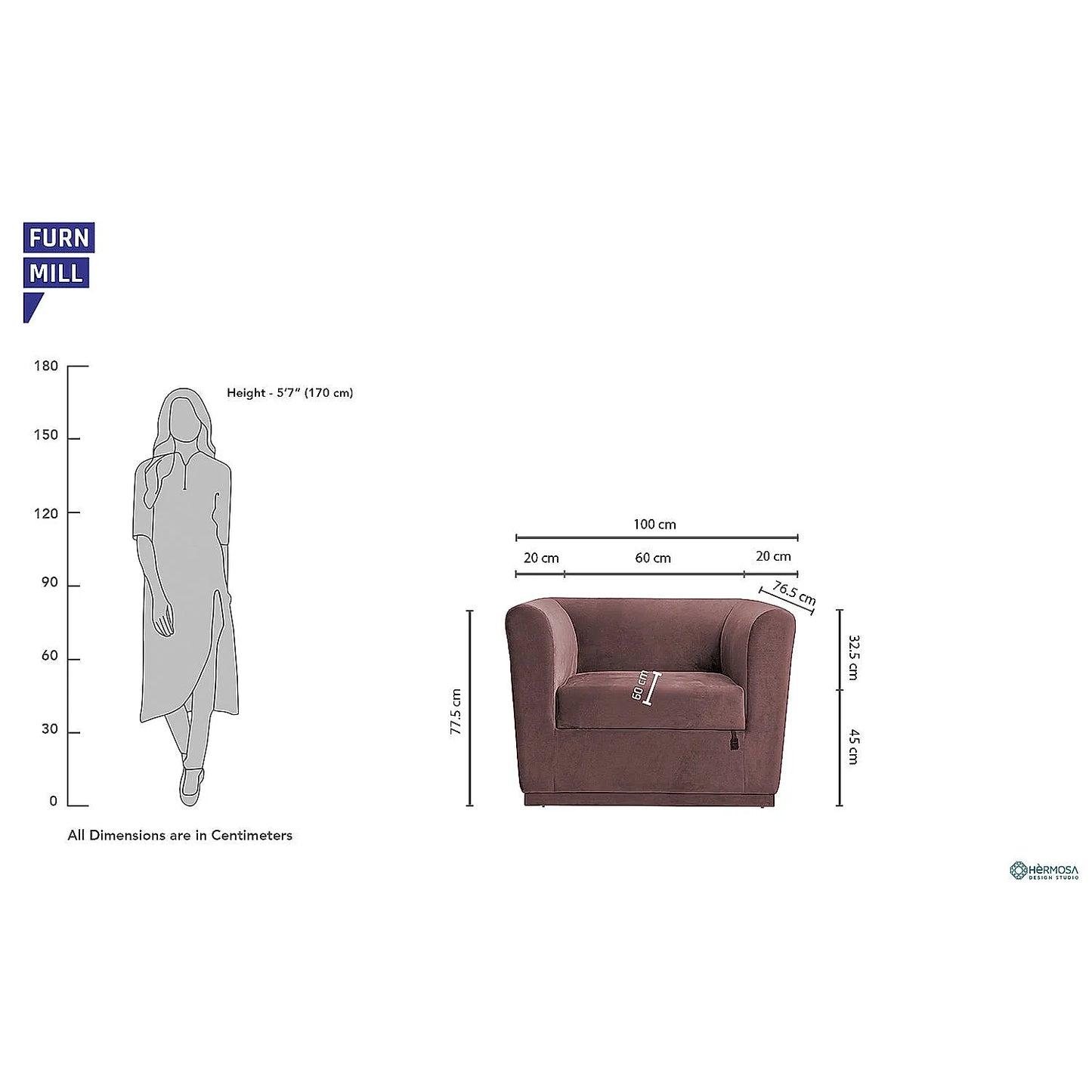 Hudson 1 Seater Fabric Sofa (Velvet, Mauve)