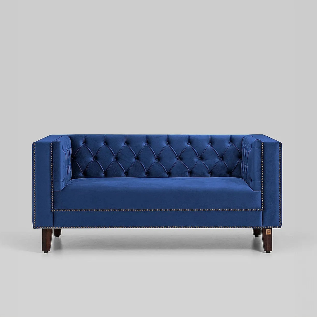Manchester 2 Seater Wooden Sofa (Velvet, Blue)