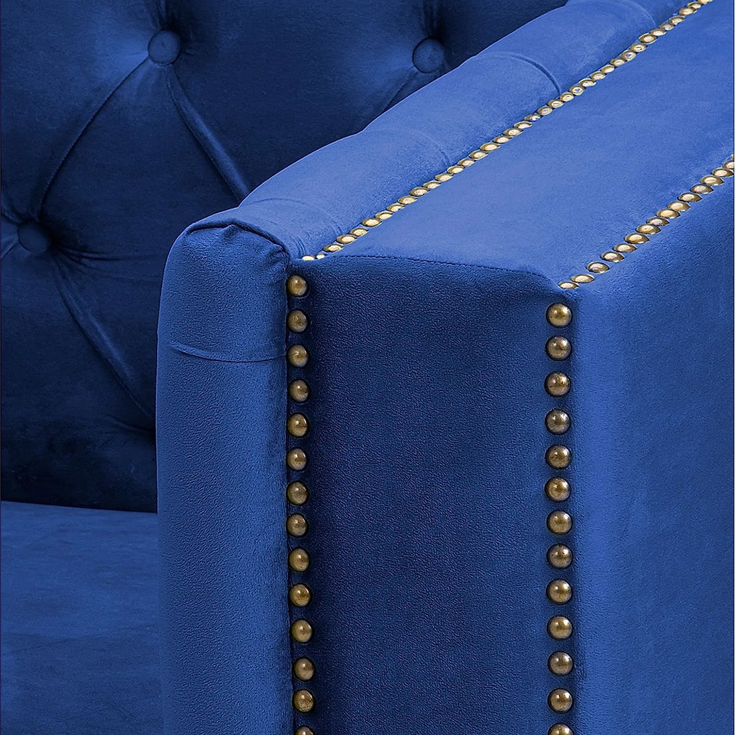 Manchester 2 Seater Wooden Sofa (Velvet, Blue)