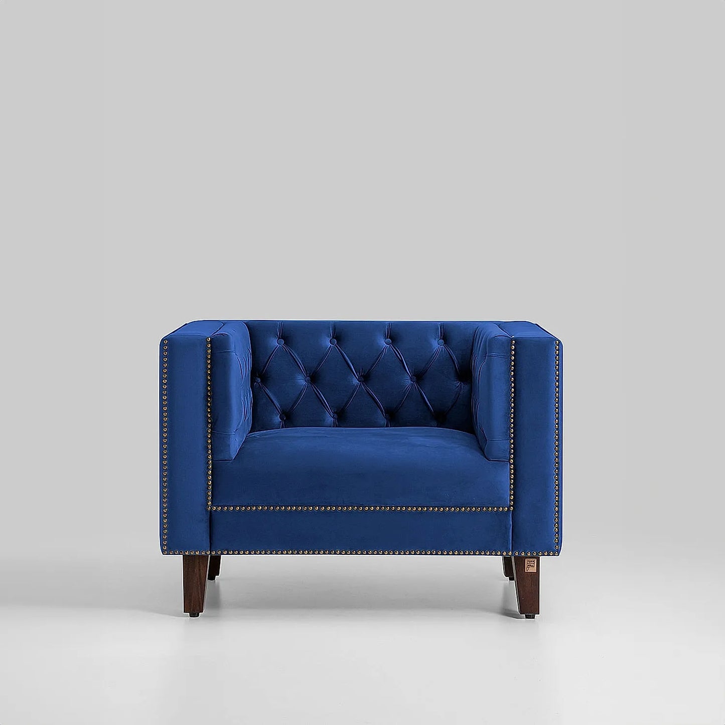 Manchester 1 Seater Wooden Sofa (Velvet, Blue)