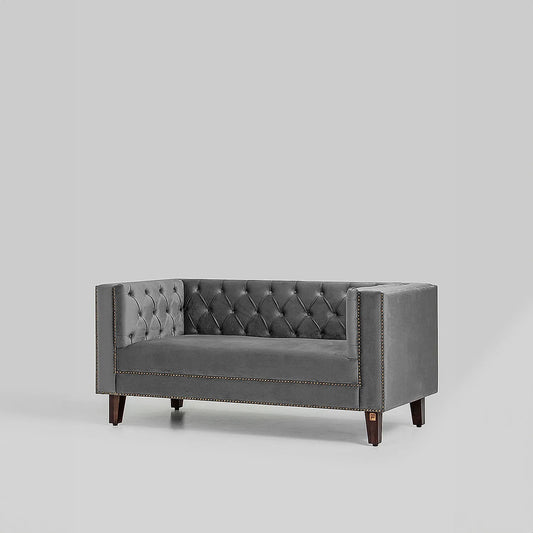 Manchester 2 Seater Wooden Sofa (Velvet, Grey)
