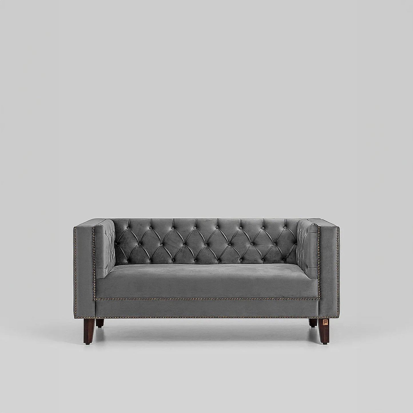 Manchester 2 Seater Wooden Sofa (Velvet, Grey)