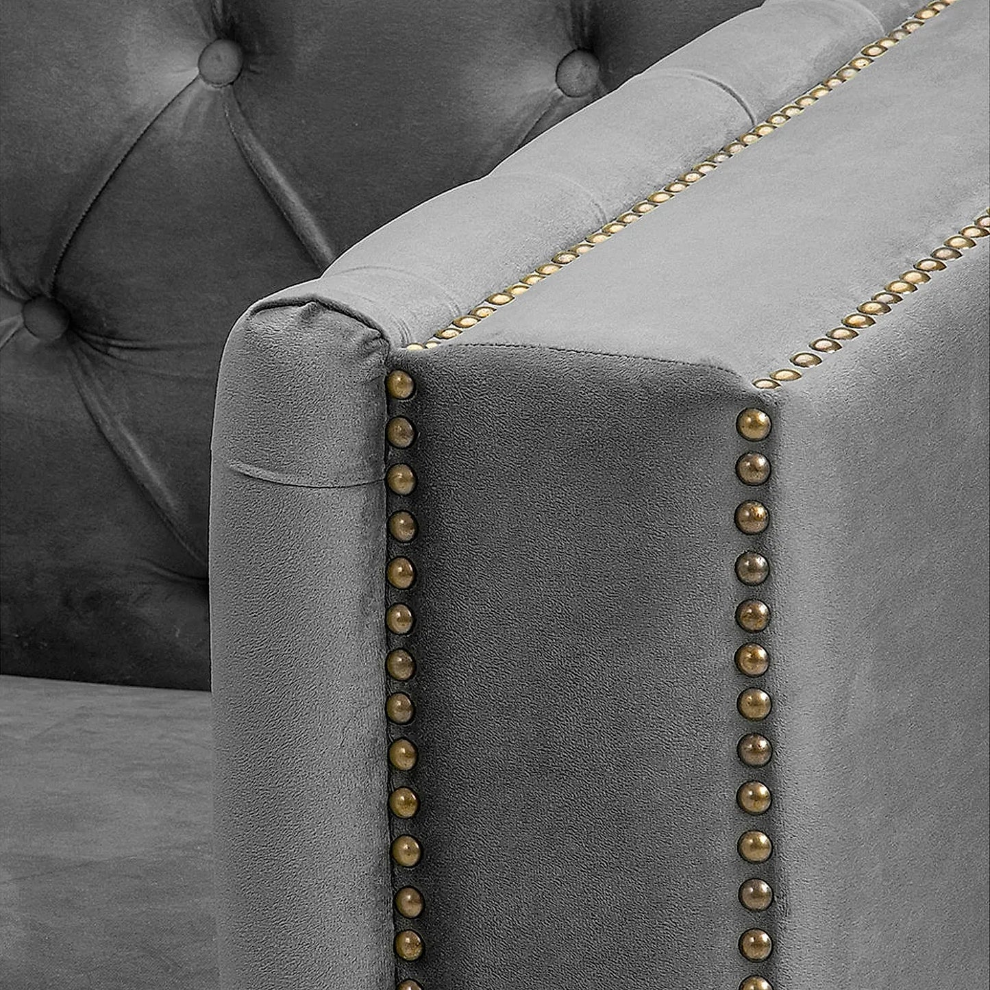 Manchester 2 Seater Wooden Sofa (Velvet, Grey)