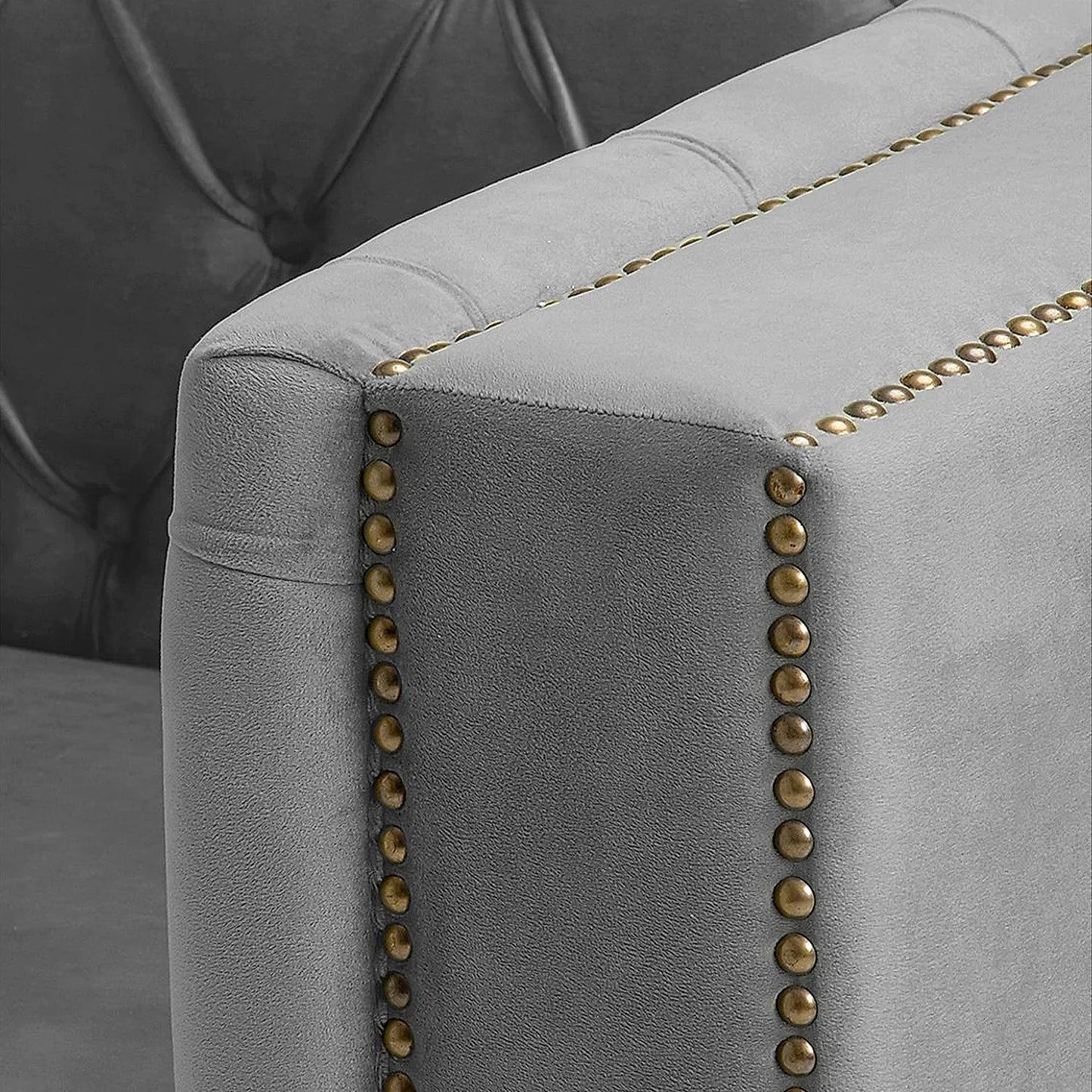Manchester 1 Seater Wooden Sofa (Velvet, Grey)