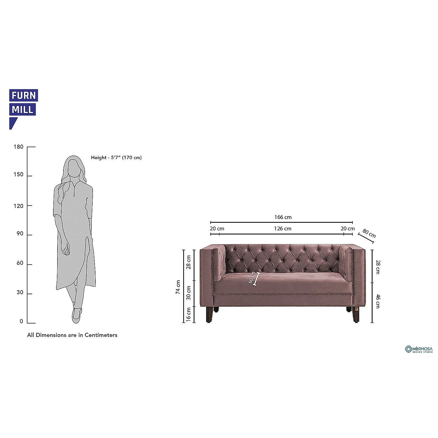 Manchester 2 Seater Wooden Sofa (Velvet, Mauve)