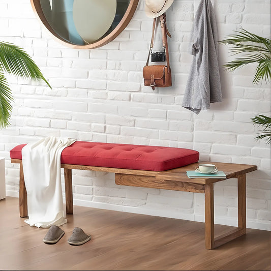Prague Wooden Bench (Linen, Red)