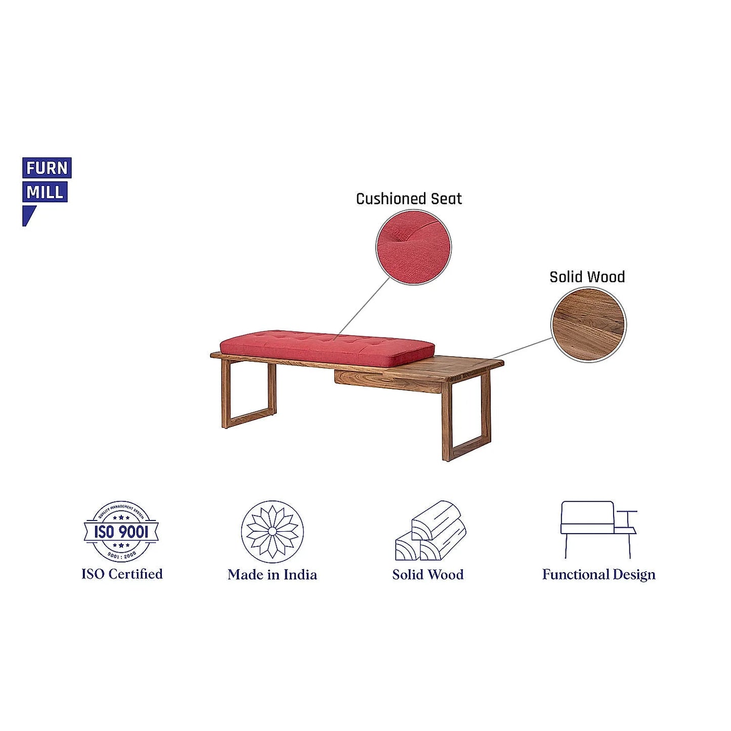 Prague Wooden Bench (Linen, Red)