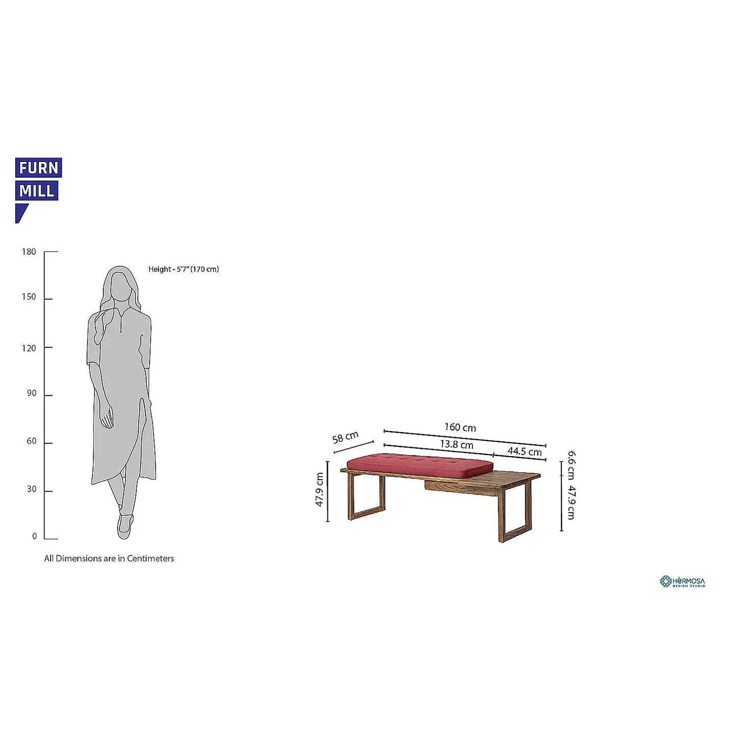 Prague Wooden Bench (Linen, Red)