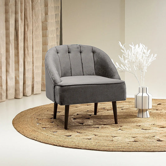 Logan Wooden Accent Chair (Velvet, Grey)