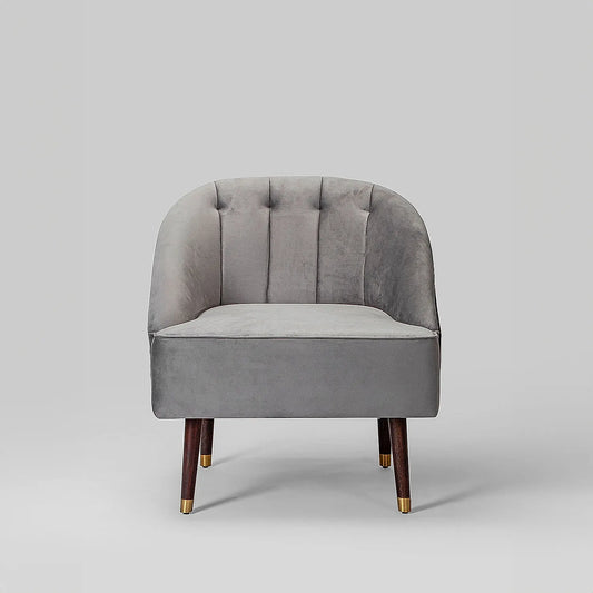 Logan Wooden Accent Chair (Velvet, Grey)