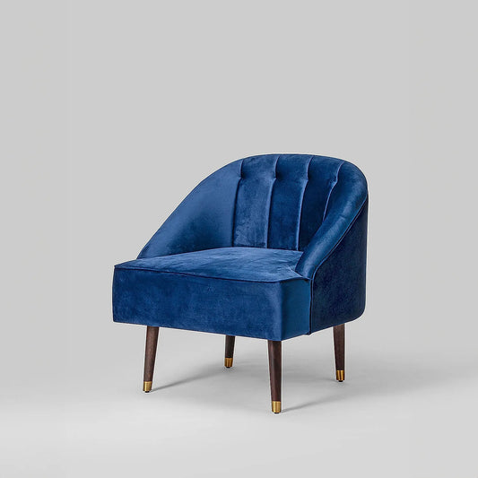 Logan Wooden Accent Chair (Velvet, Blue)