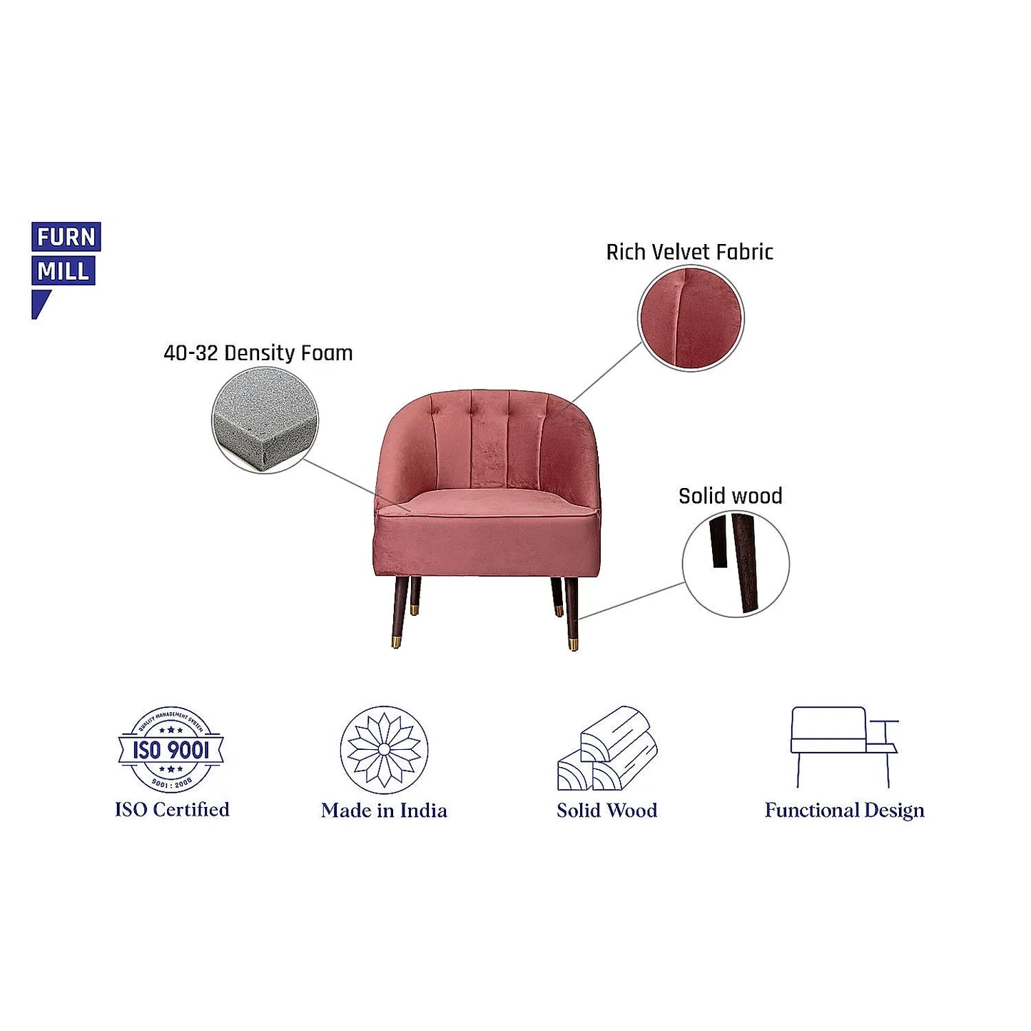 Logan Wooden Accent Chair (Velvet, Mauve)