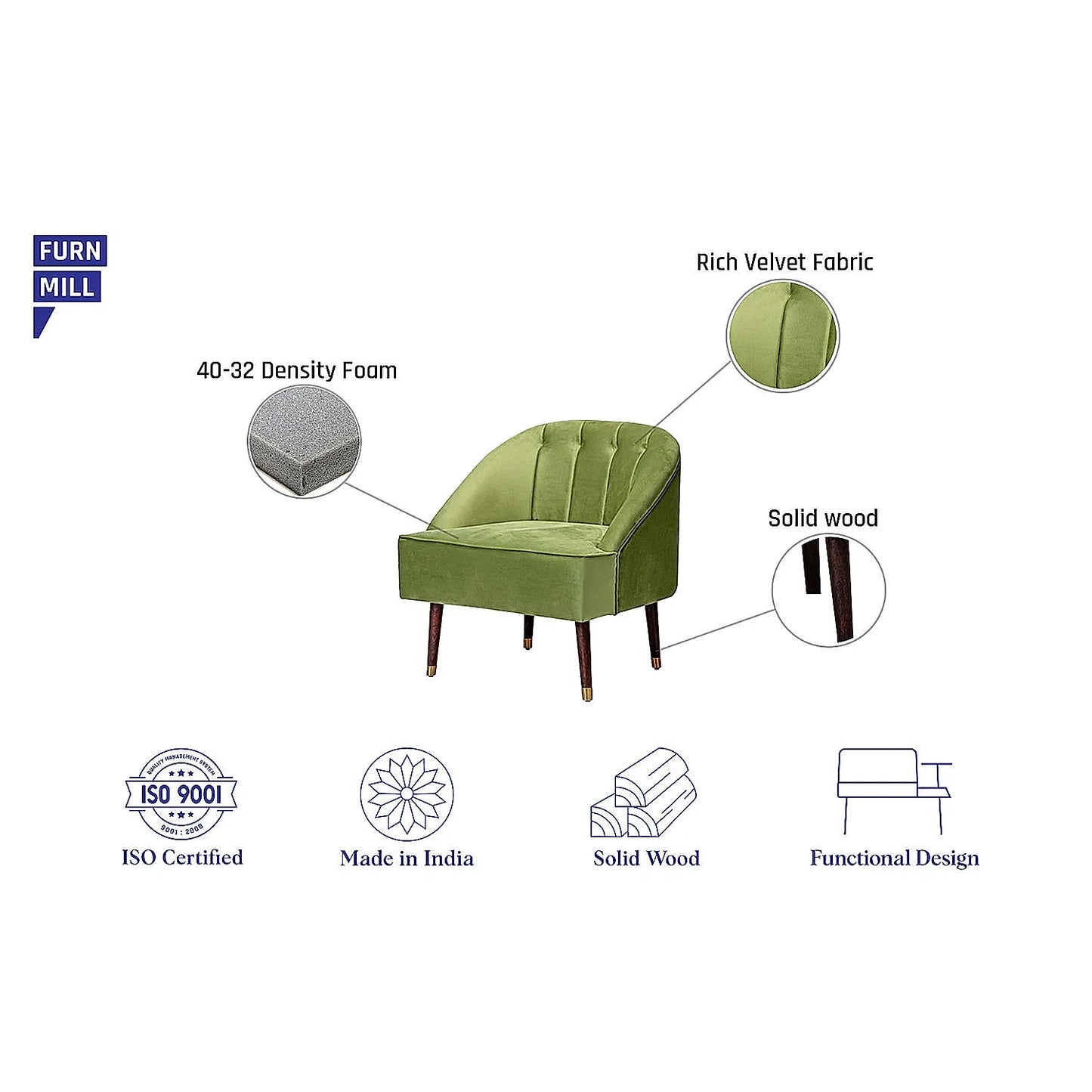 Logan Wooden Accent Chair (Velvet, Green)