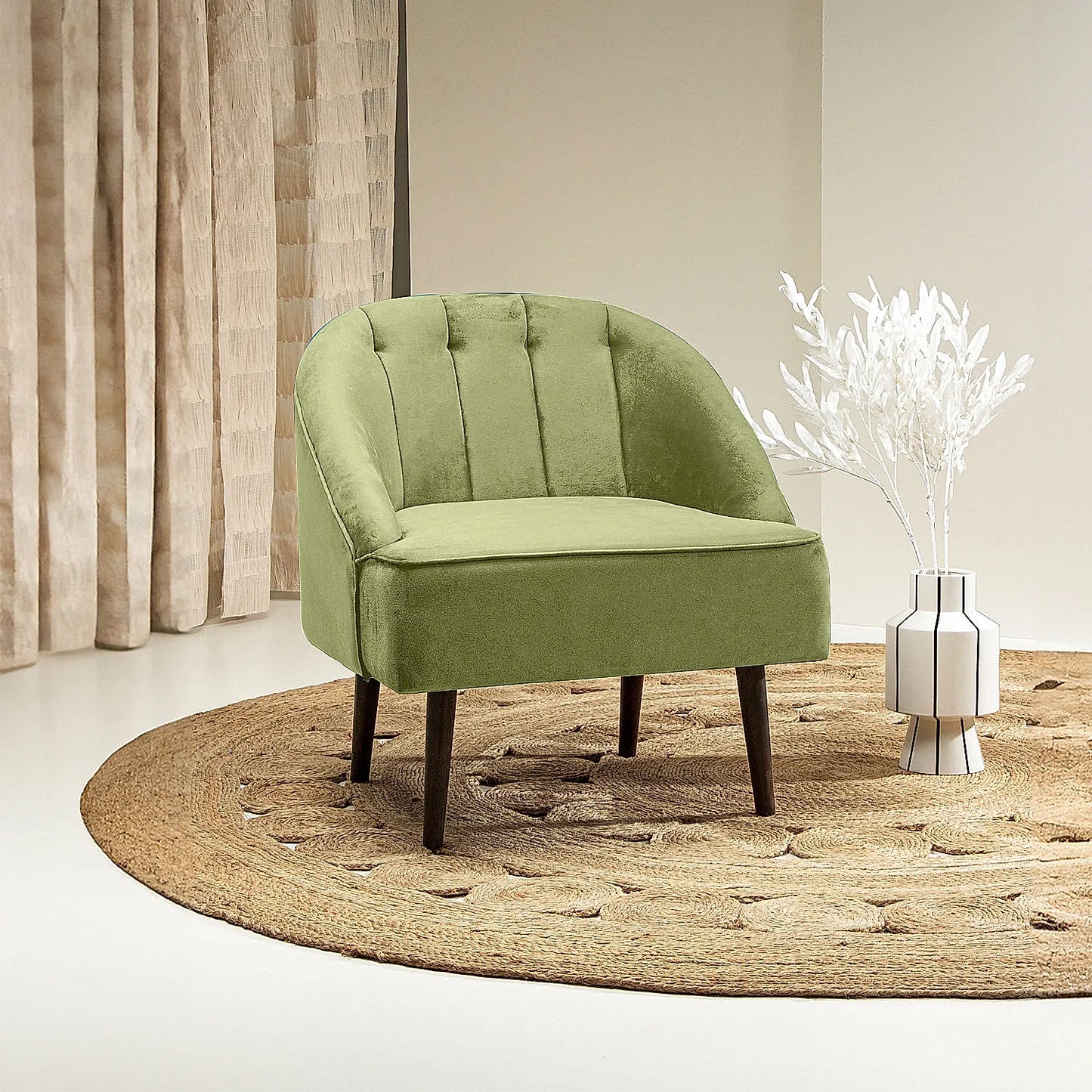 Logan Wooden Accent Chair (Velvet, Green)