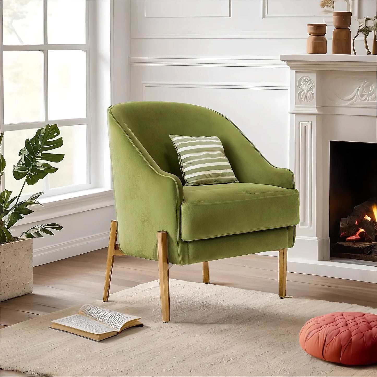 Avaitor Accent Chair with Metals legs (Velvet, Green)