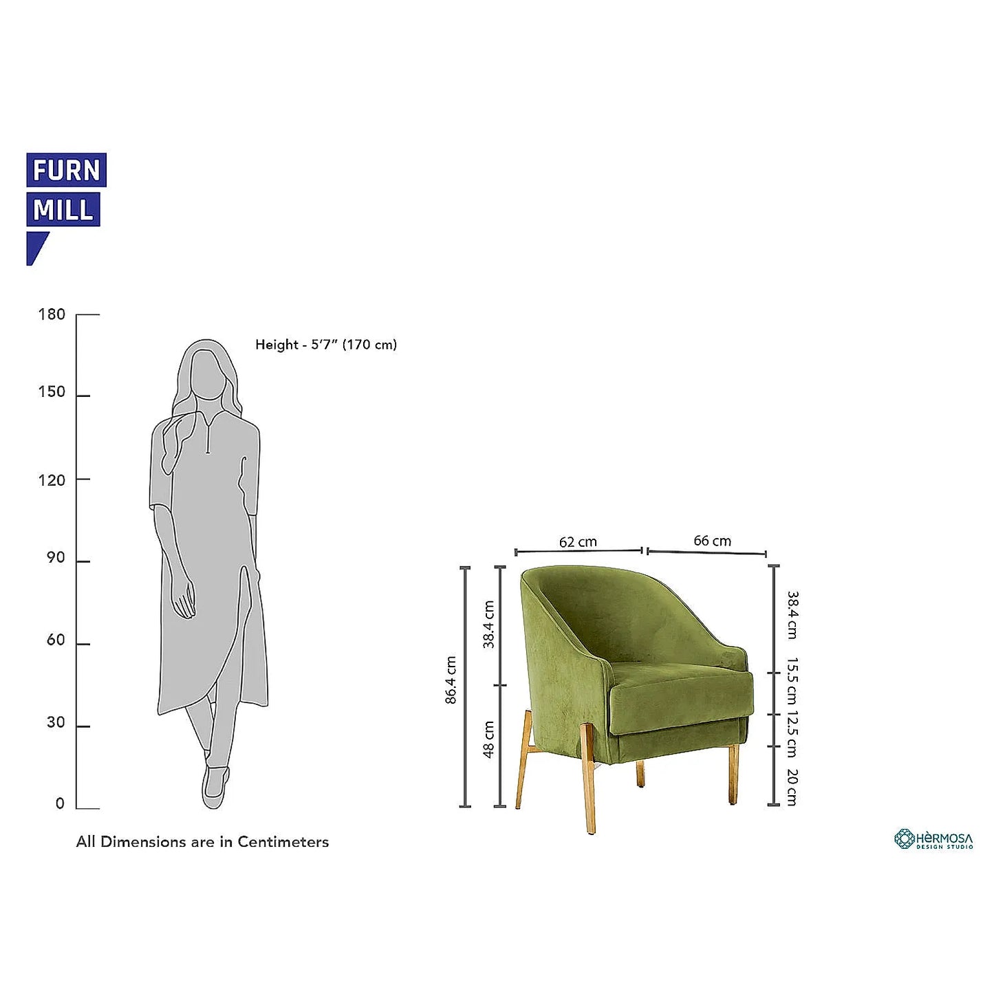 Avaitor Accent Chair with Metals legs (Velvet, Green)