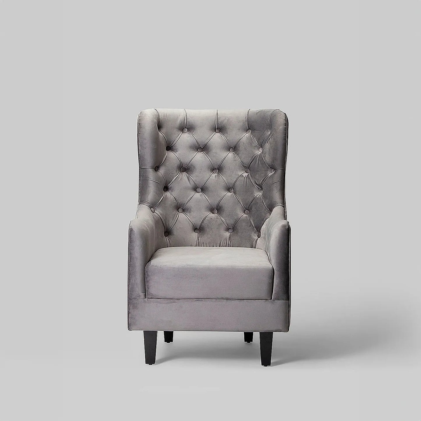 August Wooden Accent Chair (Velvet, Grey)