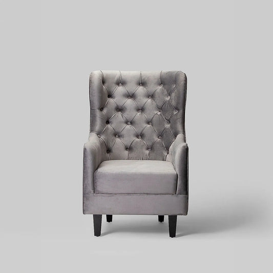 August Wooden Accent Chair (Velvet, Grey)
