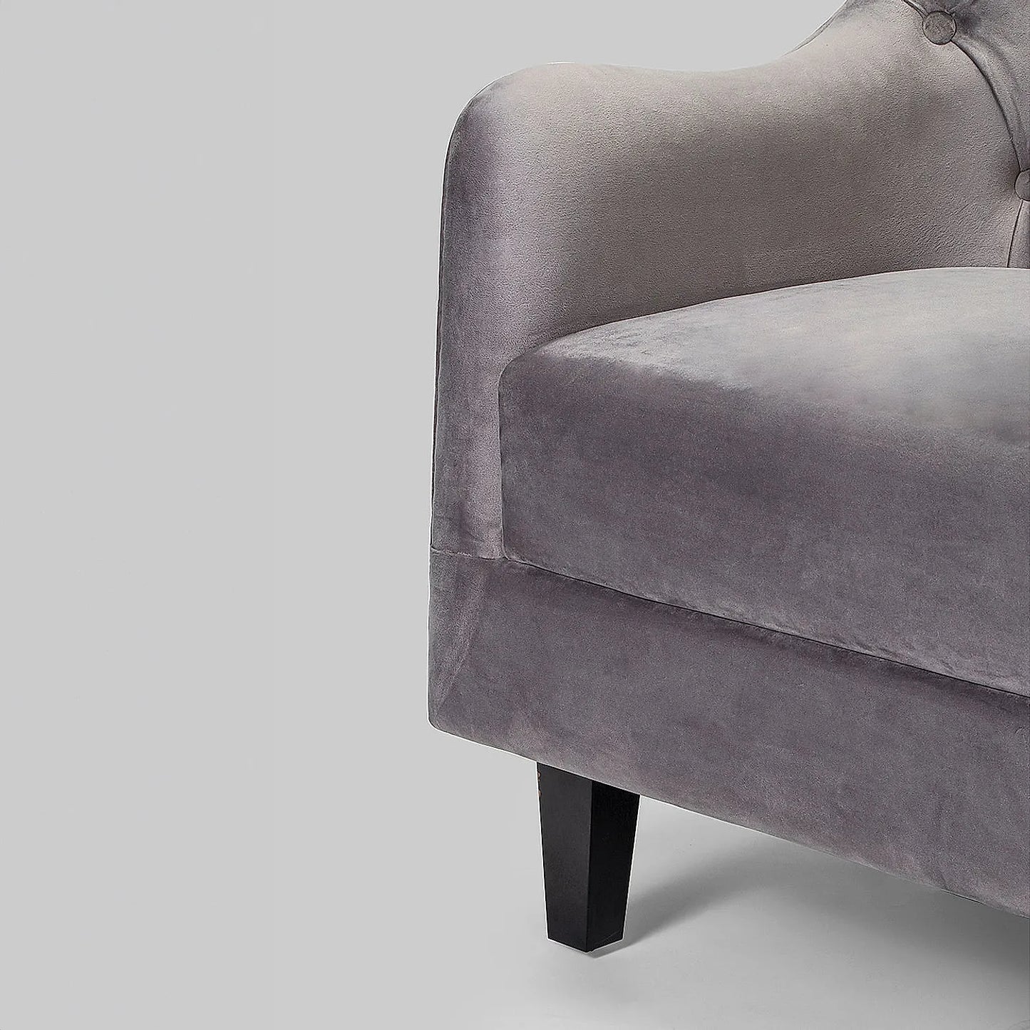 August Wooden Accent Chair (Velvet, Grey)