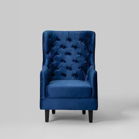 August Wooden Accent Chair (Velvet, Blue)
