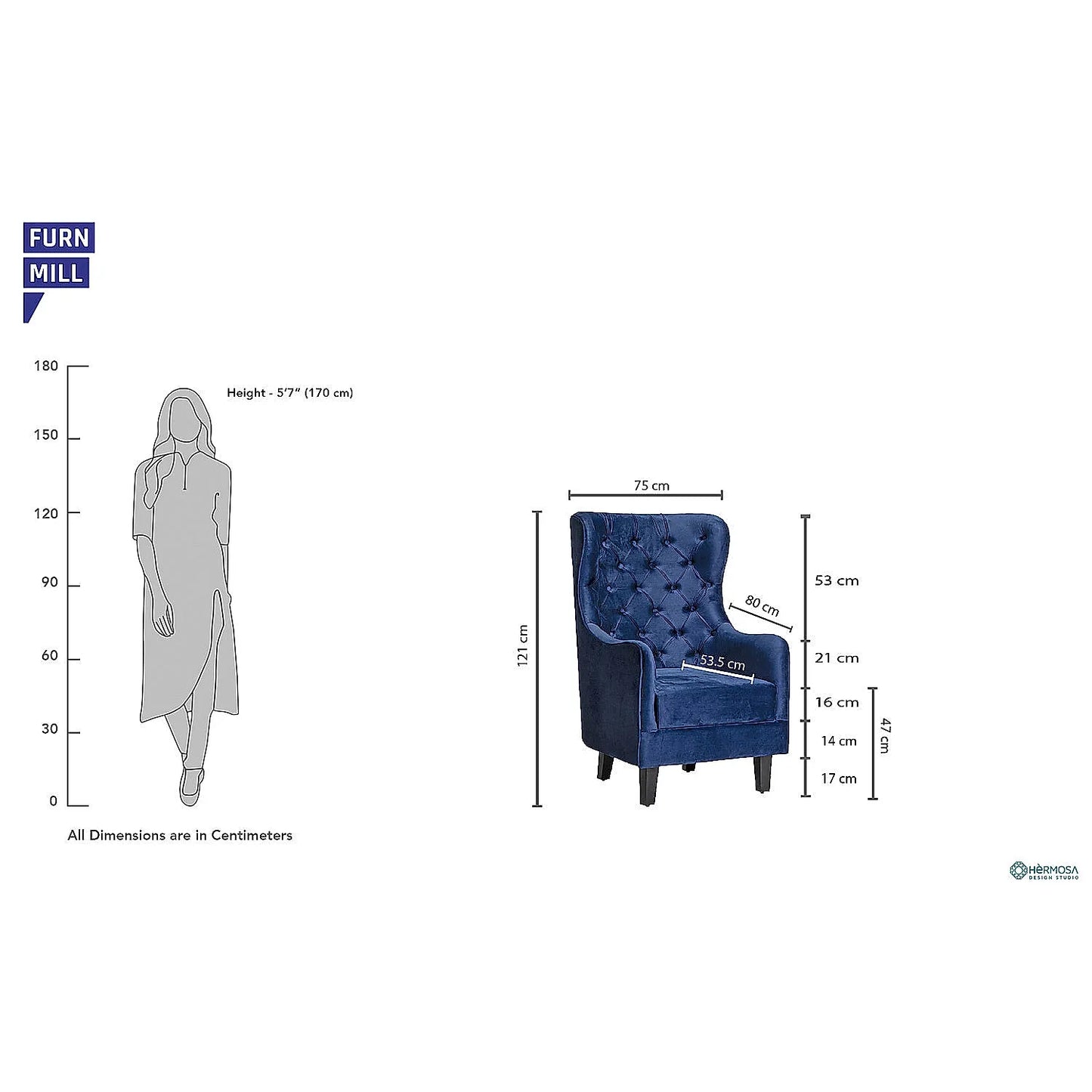 August Wooden Accent Chair (Velvet, Blue)