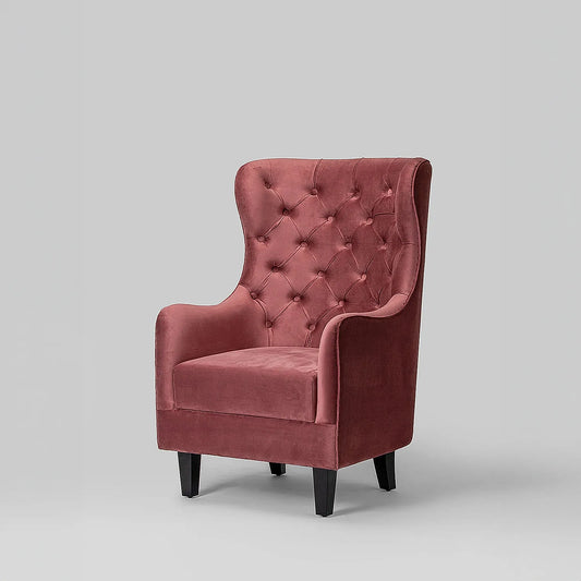 August Wooden Accent Chair (Velvet, Mauve)