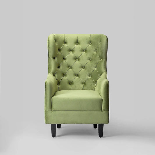 August Wooden Accent Chair (Velvet, Green)