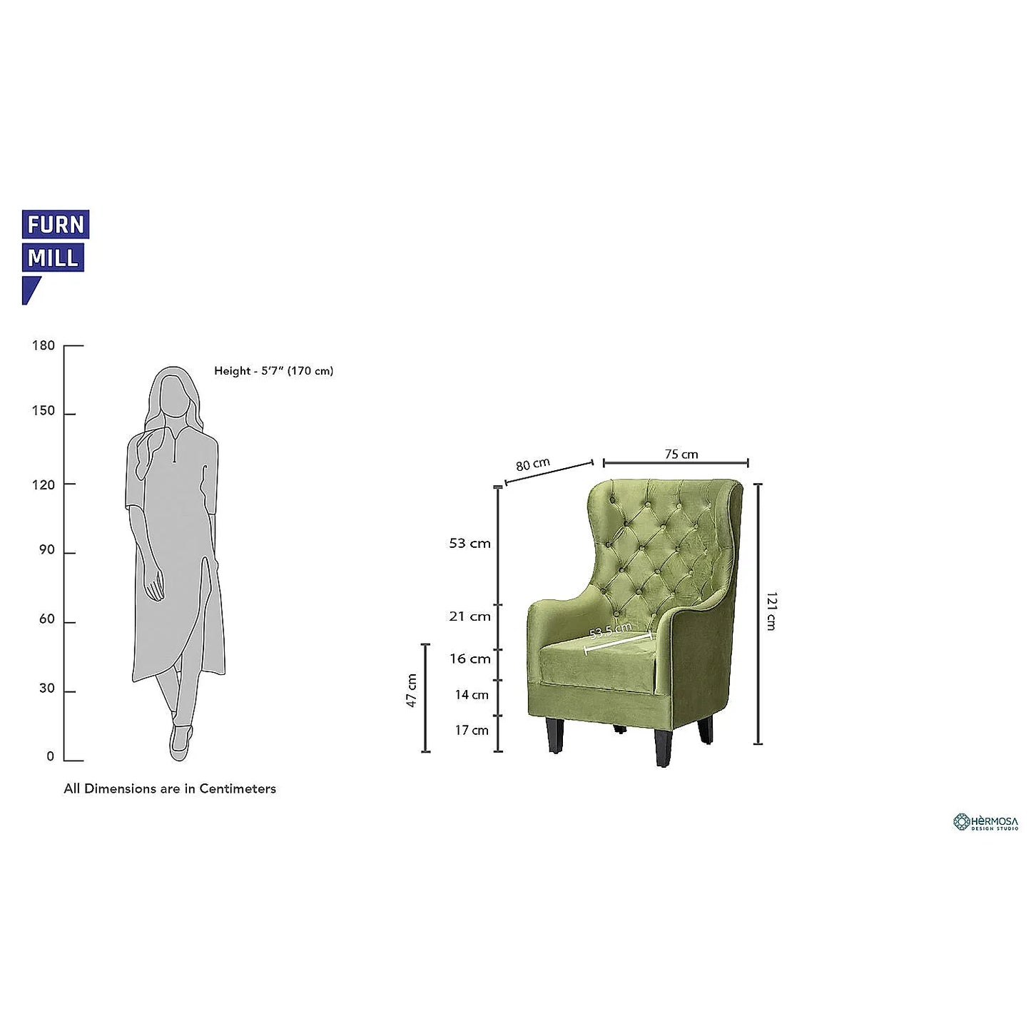 August Wooden Accent Chair (Velvet, Green)