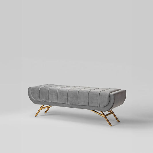 Theo Fabric Bench with Metal Legs (Velvet, Grey)