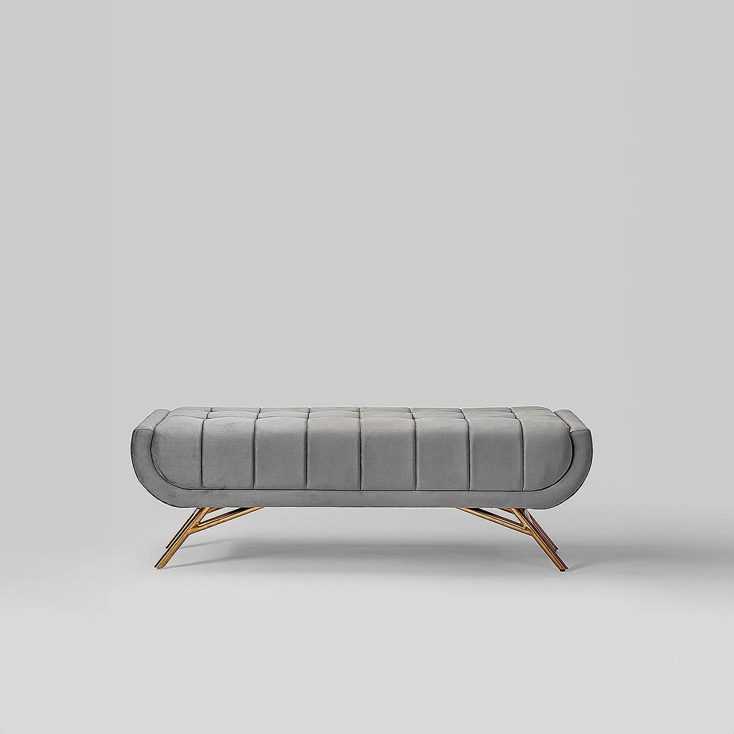 Theo Fabric Bench with Metal Legs (Velvet, Grey)