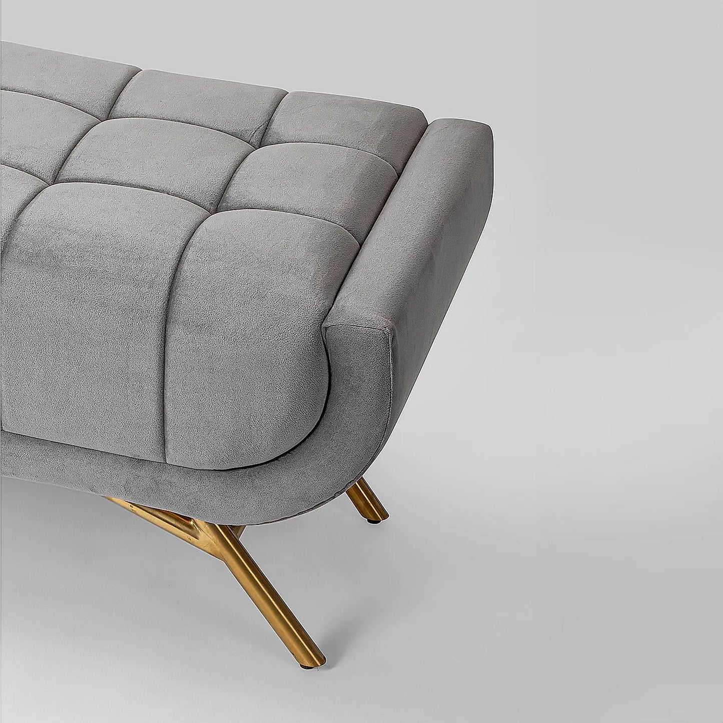 Theo Fabric Bench with Metal Legs (Velvet, Grey)
