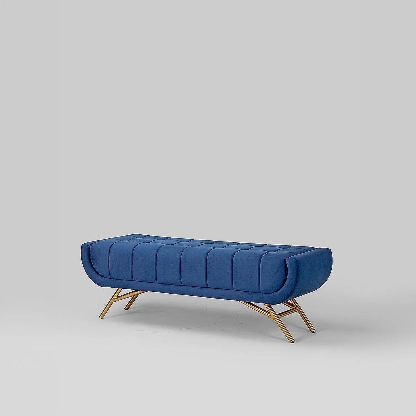 Theo Fabric Bench with Metal Legs (Velvet, Blue)