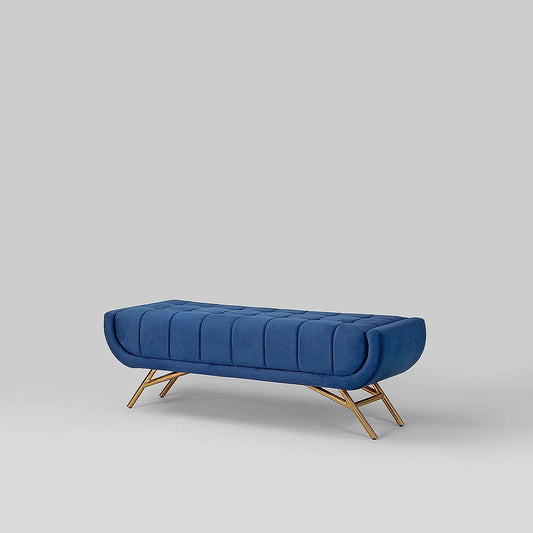 Theo Fabric Bench with Metal Legs (Velvet, Blue)