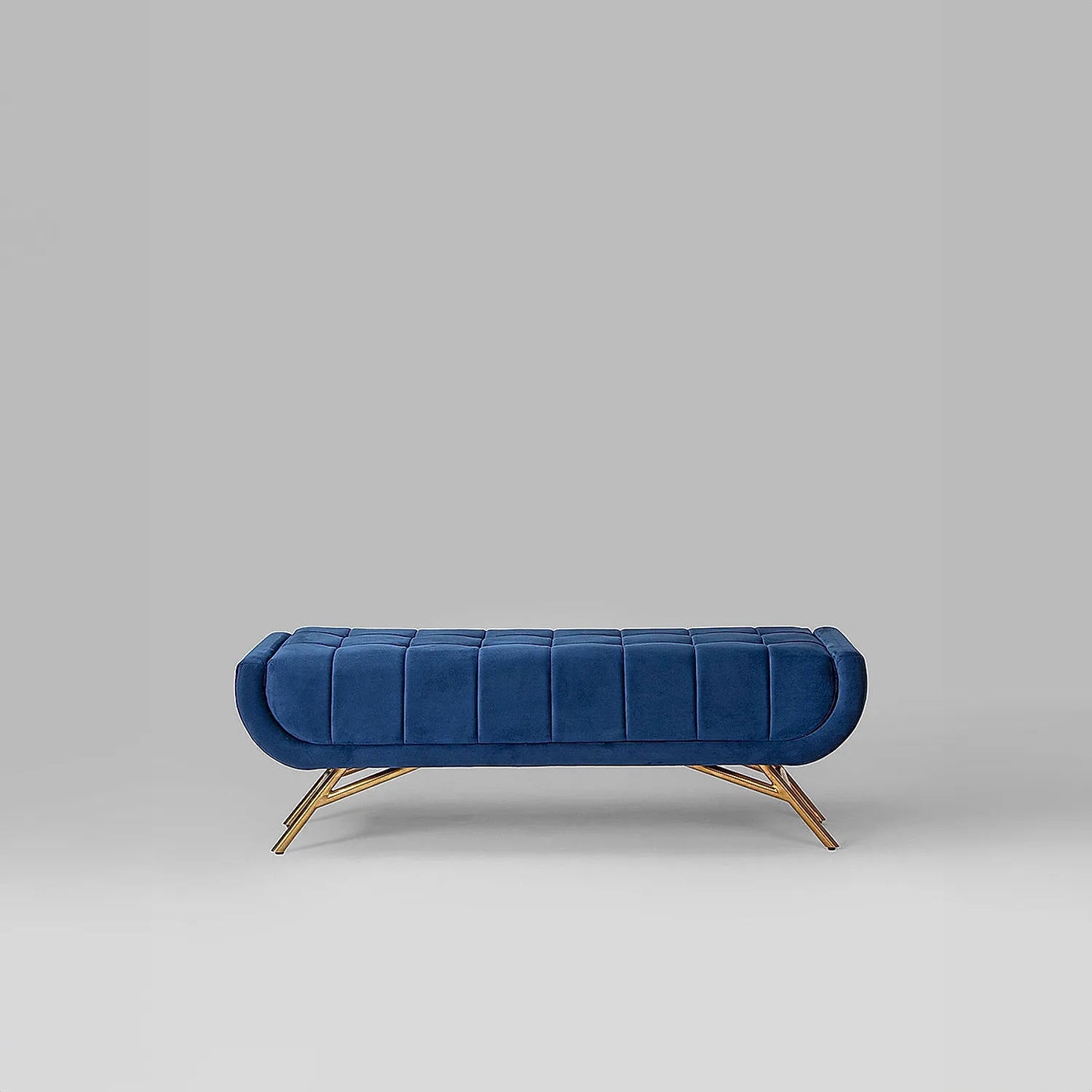 Theo Fabric Bench with Metal Legs (Velvet, Blue)